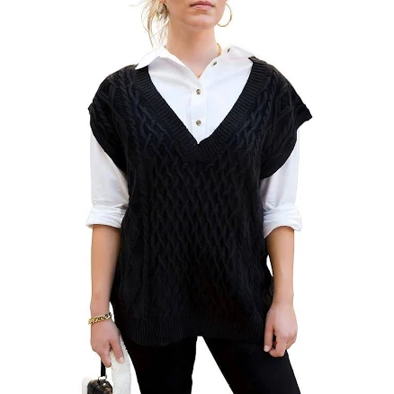 Anna-Kaci Women's Cable Knit V-Neck Sleeveless Sweater Vest