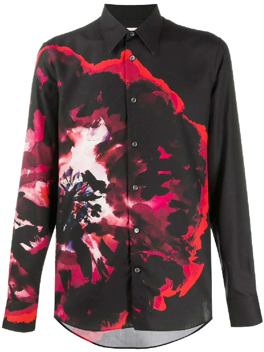 Ink Floral Flower-print Silk-poplin Shirt In Black