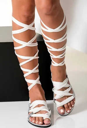 Athena Gladiator Flat Wedding Sandals with Ribbons