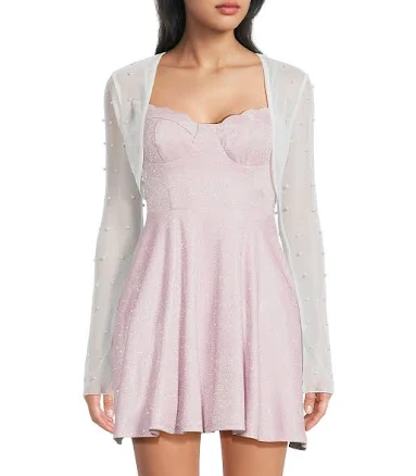 City Vibe Women's Mesh Faux Pearl Open Front Shrug