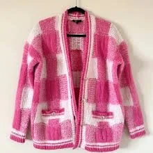 Maje My Square Checkered Jacquard Cardigan in pink size 1/ Small