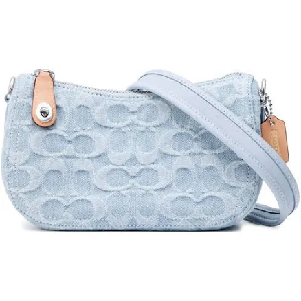 COACH Swinger 20 Logo-Embossed Saddle Bag in Denim and Leather for Women