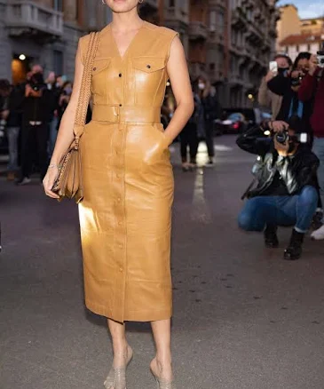 Lambskin V-Neck Midi Dress