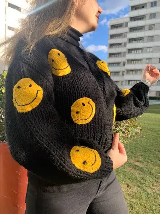 Smiley Face Chunky Cardigan