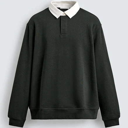 Zara Men's Contrast Collar Polo Sweatshirt