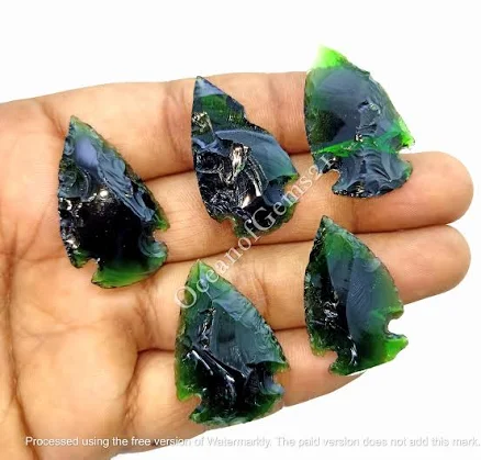 Green Chrome Diopside Arrowhead, Glass Stone Man-made Arrowhead Shape Crystals, Chrome Diopside - Diopside Gemstone - Cabochon Gemstone lot