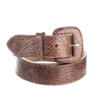 Etro Embossed Leather Belt in Brown, Women's XXL
