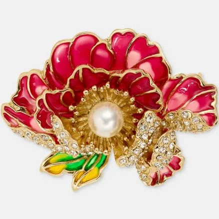 Anne Klein Pave & Imitation Pearl Flower Pin