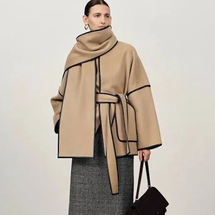 Lycoris Double Face Merino Cashmere Coat with Leather Trim