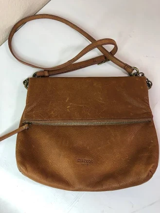 Margot Light Brown Leather Foldover Flap Crossbody Bag Purse