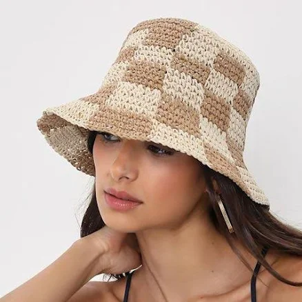 Lulus Checkered Straw Bucket Hat
