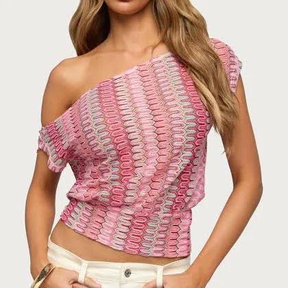 Edikted Women's Off Shoulder Zigzag Knit Top