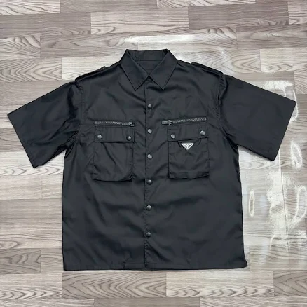 Prada Men's Nylon Gabardine Shirt with Epaulettes