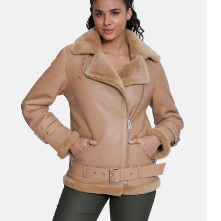 Women's Shearling Belted Biker Jacket