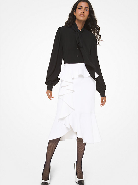 Double Crepe Sable Cascade Ruffle Skirt