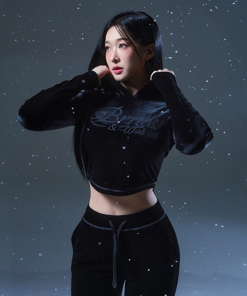 VELOUR SLIM FIT HOODIE [BLACK]