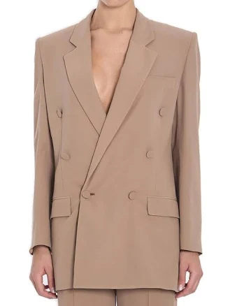 Saint Laurent Double-Breasted Silk Wrap Blazer Coffee Bei Women's