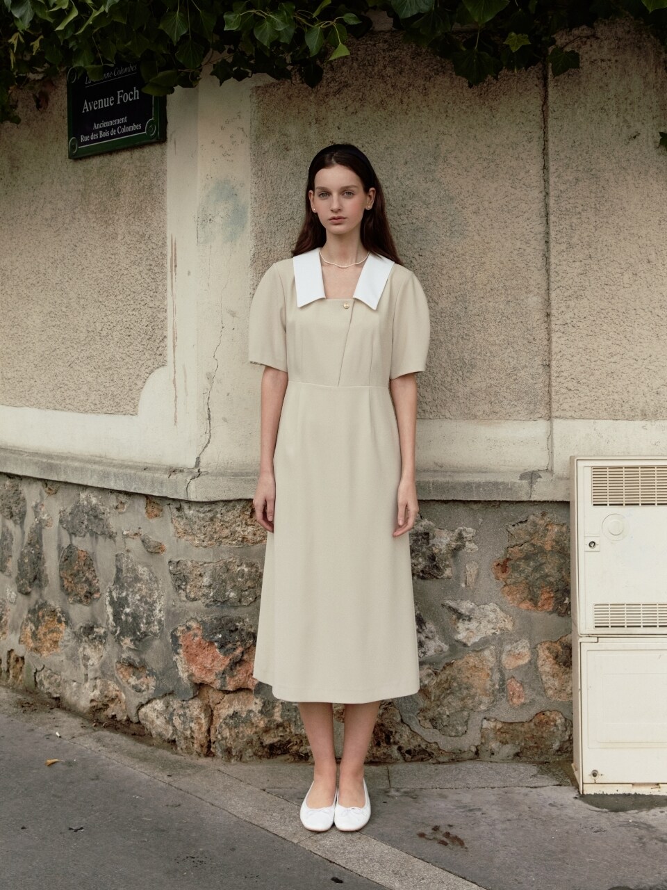 Puff Sleeve Collar Dress_Yellow Beige