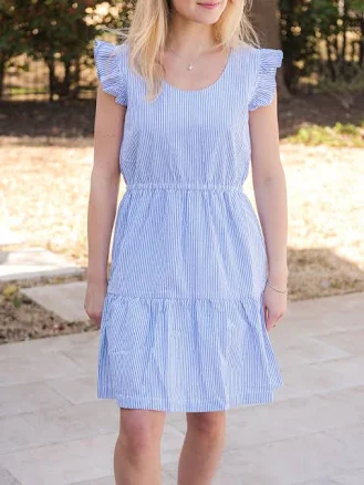 RuffleButts Women's Classic Seersucker Tiered Short Dress