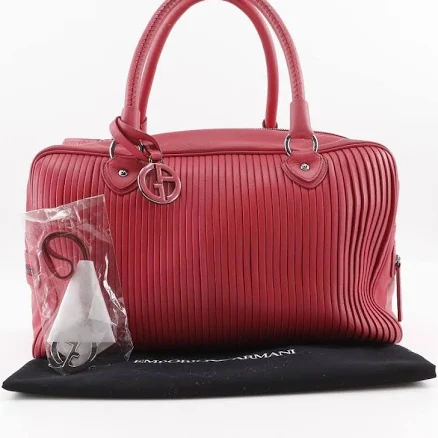 Giorgio Armani Boston Bag Tote Bag Leather Raspberry Pink Shoulder