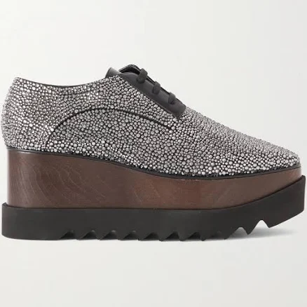 Stella McCartney Elyse Crystal-embellished Vegan Leather Platform Brogues - Women - Black Heels - IT37.5
