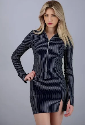 Striped Long Sleeve Zip Top