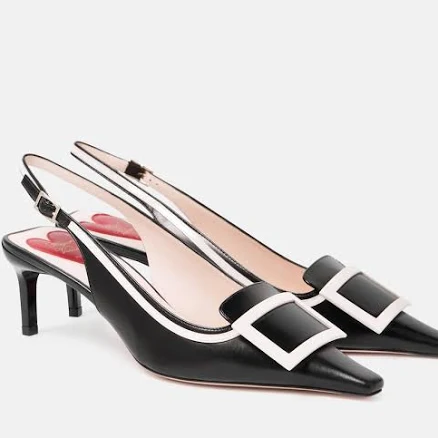 Roger Vivier female Pumps Black Size 1/2 US Square Toe Slingback Pumps with Lacquered Buckle