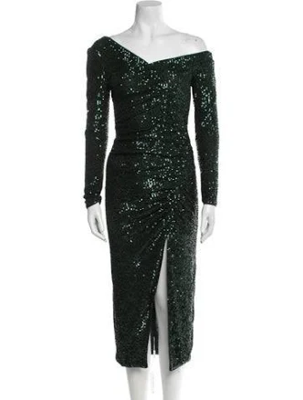 Self-Portrait One-Shoulder Midi Length Dress w/ Tags in Green, Women's US2, UK6 | XS