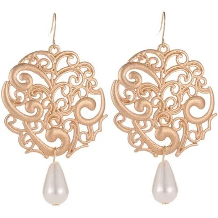 Fashion Women Jewelry Earrings Retro Royal Baroque Flowers Pearls
