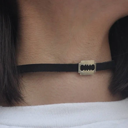 Sterling Silver Razor Blade Choker Necklace