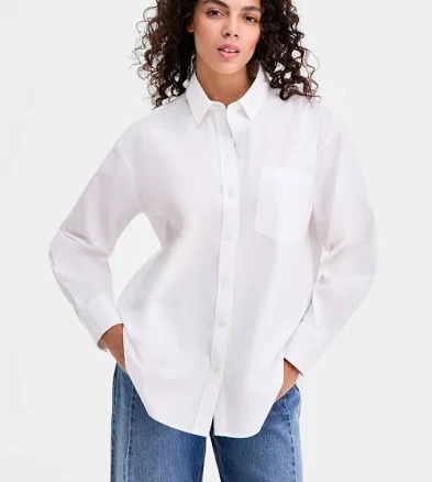 On 34th Women's Relaxed-Fit Cotton Poplin Button Down Shirt