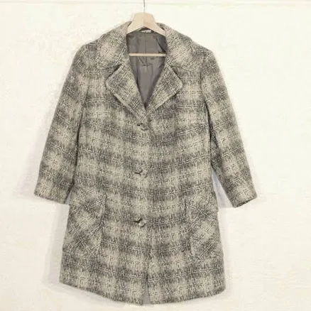 Vintage Y2K Mid-Length Wool Checkered Tweed Coat