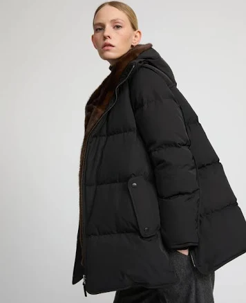 Yves Salomon Women's A-Line Down Jacket in Technical Fabric and Mink Fur