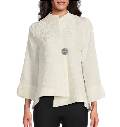 IC Collection Women's Crinkle Woven High Neck Bracelet Sleeve Jacket