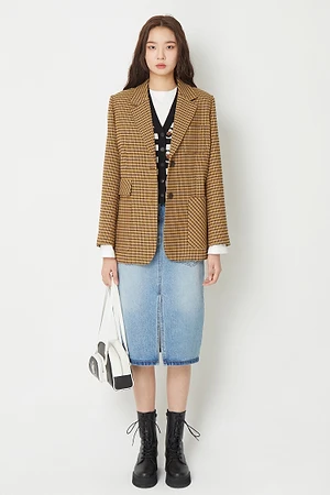 [셀럽착용] Pants Detail Denim Midi Skirt