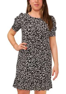 MSK Women's Short Sleeve Crew Neck Dot Print A-Line Dress