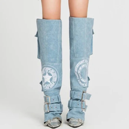 TATICHU Map Faux Embroidered Cover Boots