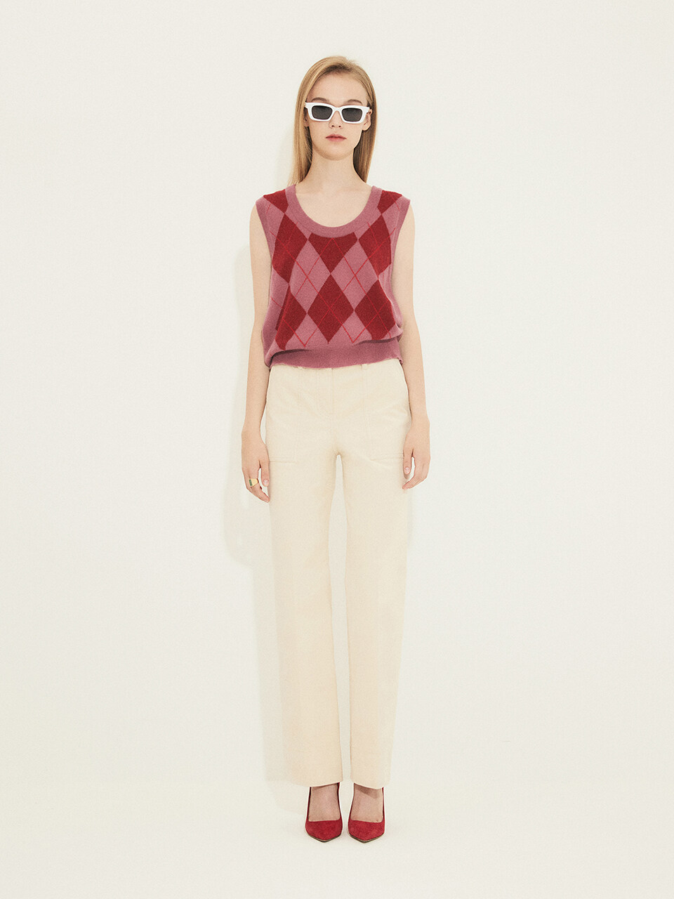 Argyle Knit Vest 002_Red