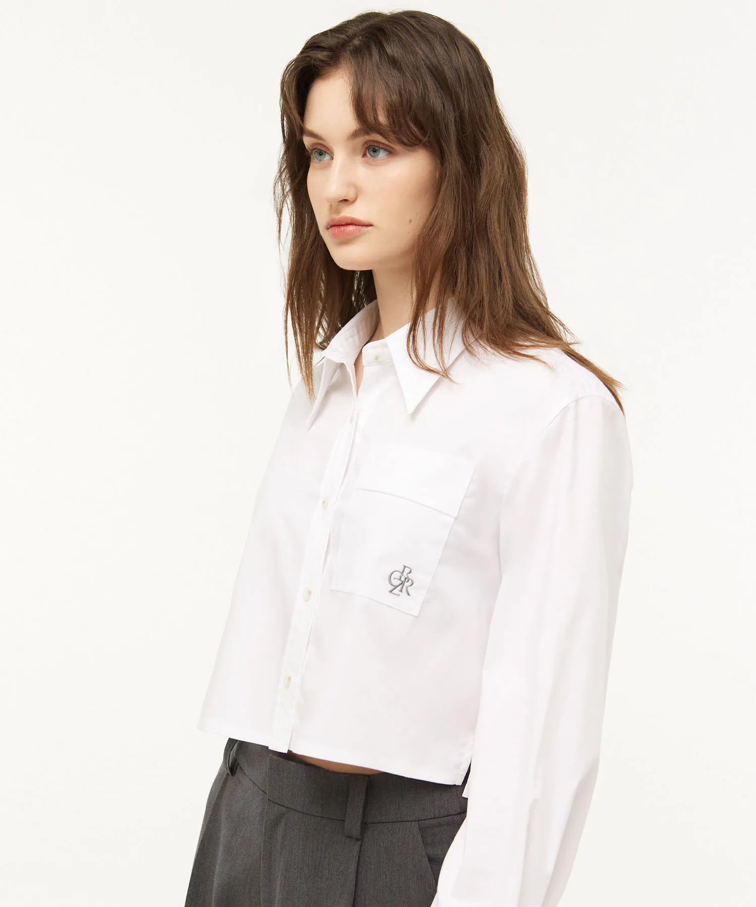 Wrinkle Free Crop Shirt (White)