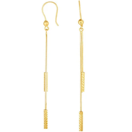 14K Yellow Gold Double Diamond Cut Bar Linear Drop Earrings