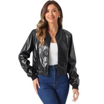 Allegra K Women's Cropped Moto Biker Bomber Jacket