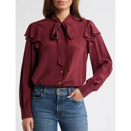 Vineyard Vines Women's Tie Neck Silk Crêpe de Chine Button-Up Shirt